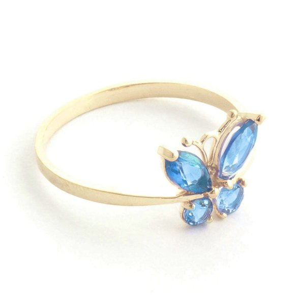 14K SOLID GOLD BUTTERFLY RING W NATURAL BLUE TOPAZ - Picture 3 of 7